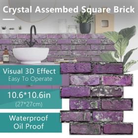 12 Pcs Peel And Stick Brick Tiles Wall Decor PVC Purple Brick Wallpaper Wall Tile Backsplash Self-Adhesive Wall Stickers - Durable (PCS: 12MZ-5-132)