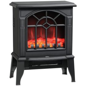 HOMCOM Electric Fireplace Heater, Freestanding Fireplace Stove with Realistic Flames Overheating Protection 750W/1500W, Black (Title: Default Title)