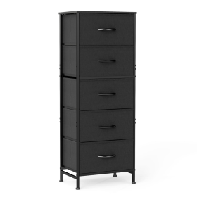 5 Drawer Dresser With Fabric Bins, Sturdy Steel Frame And Wood Top (Color: Black)