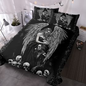3 Pcs Of Dark Angel Skull Themed Printed Bedding Series Suitable For All Seasons (Option: King-Black)