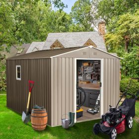 10ft X 8ft Outdoor Metal Storage Shed With Metal Floor Base,with Window,Grey (Option: Gray)