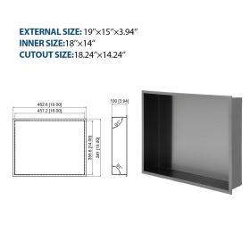 Stainless Steel Shower Niche, Gunmetal Black, Waterproof,  Leak-Free, Rust-Resistant,Easy Installation, Corrosion-Resistant (Option: B1915in)
